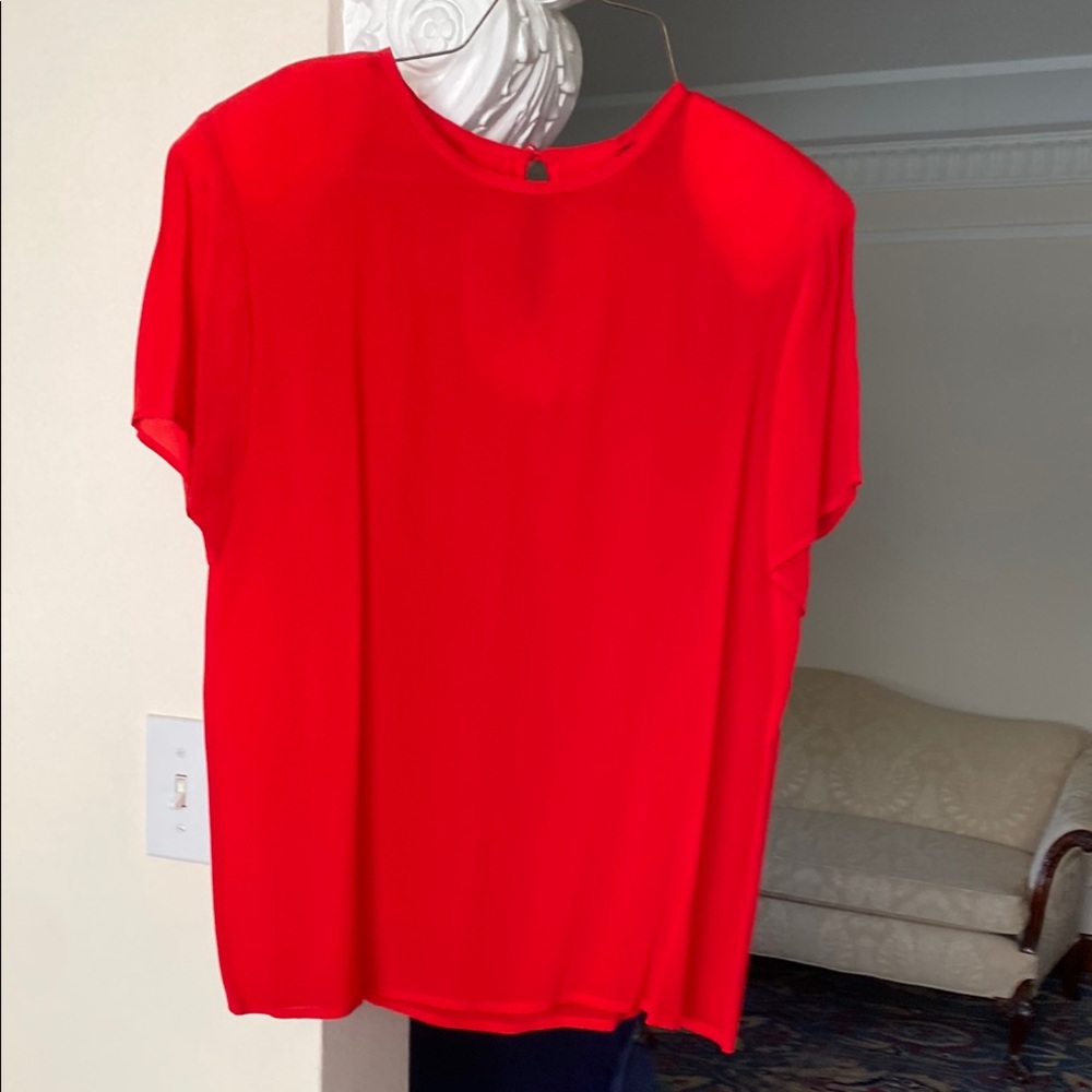 Erena by Irene Koenig 100% Rayon Red Short Sleeved Crew Neck Blouse 10